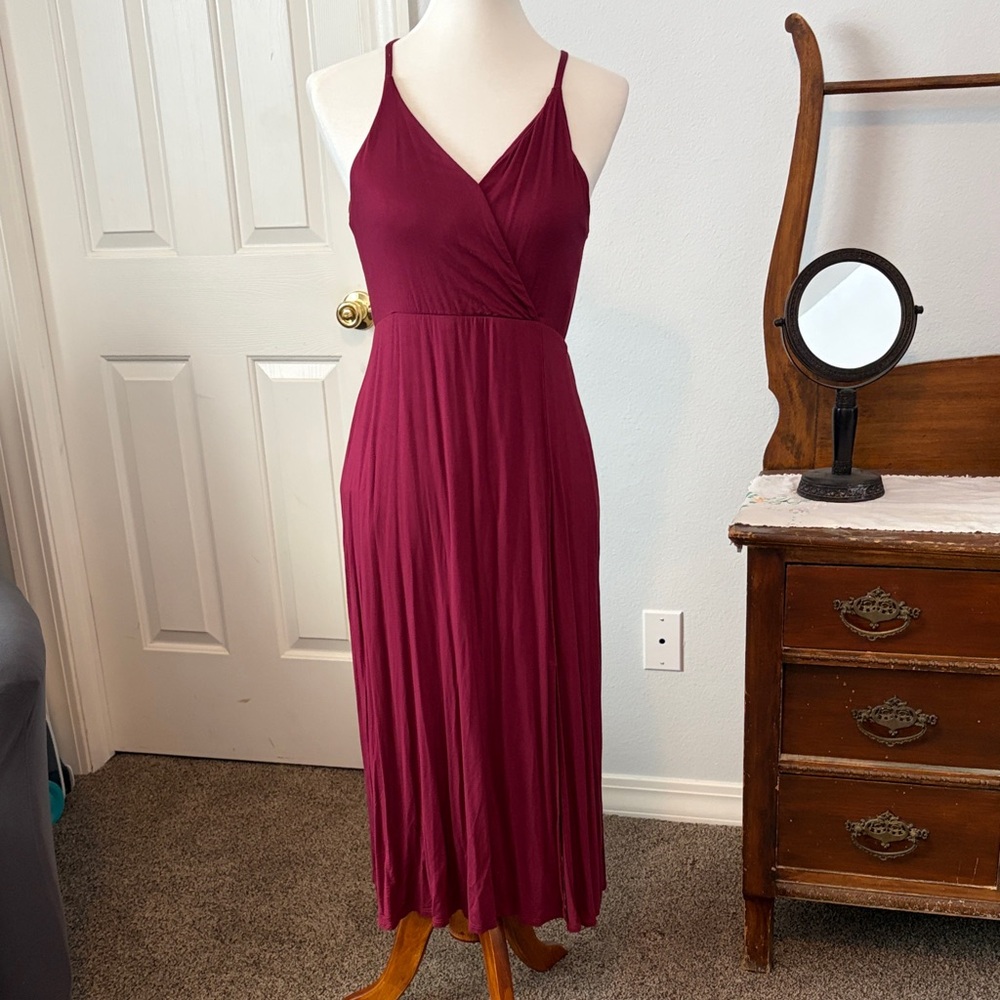 Lulu's Burgundy Spaghetti Strap Maxi Dress